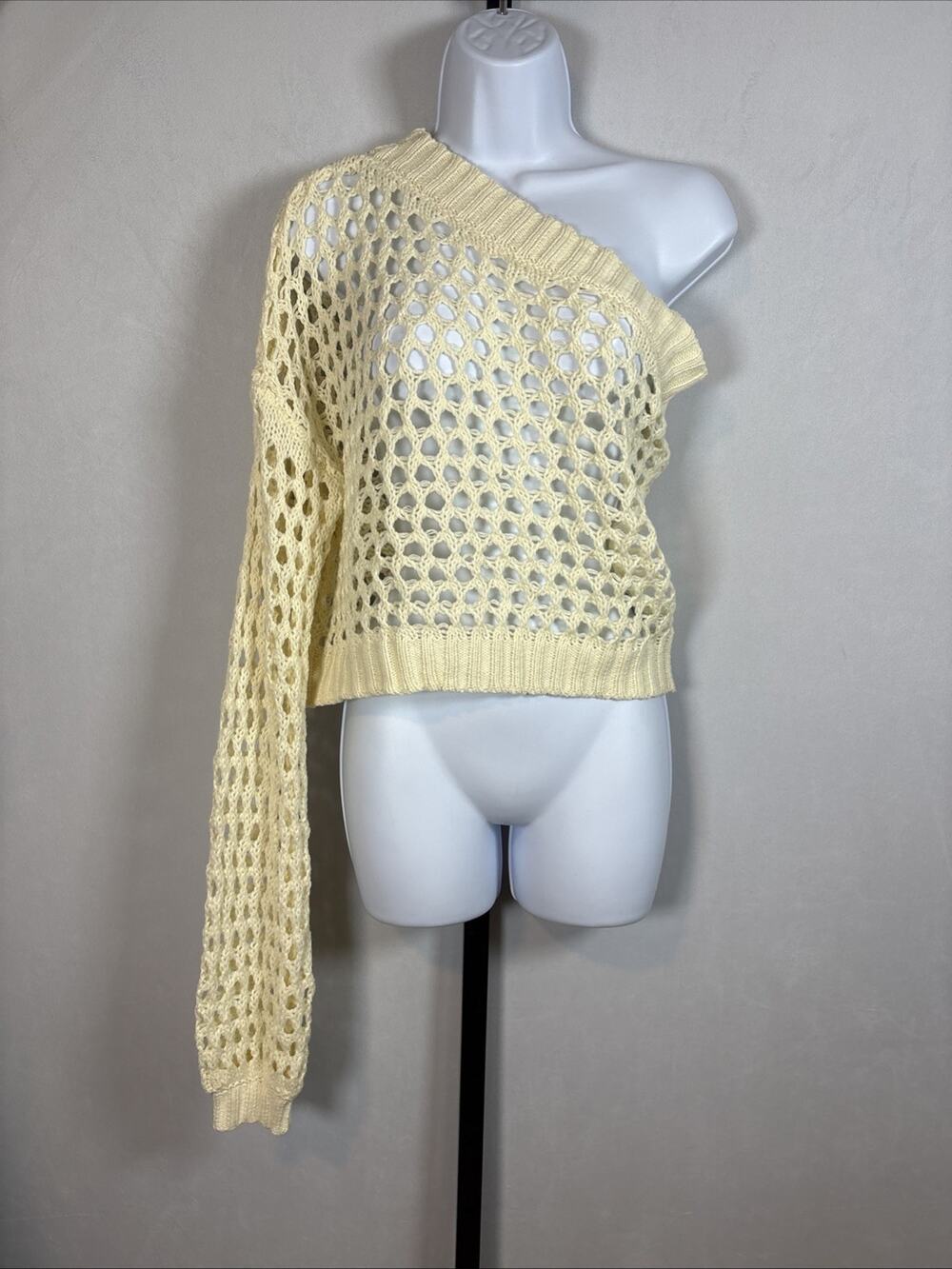 Anthropologie Maeve Crochet One-Shoulder Sweater One Size Ivory Boho Open Knit